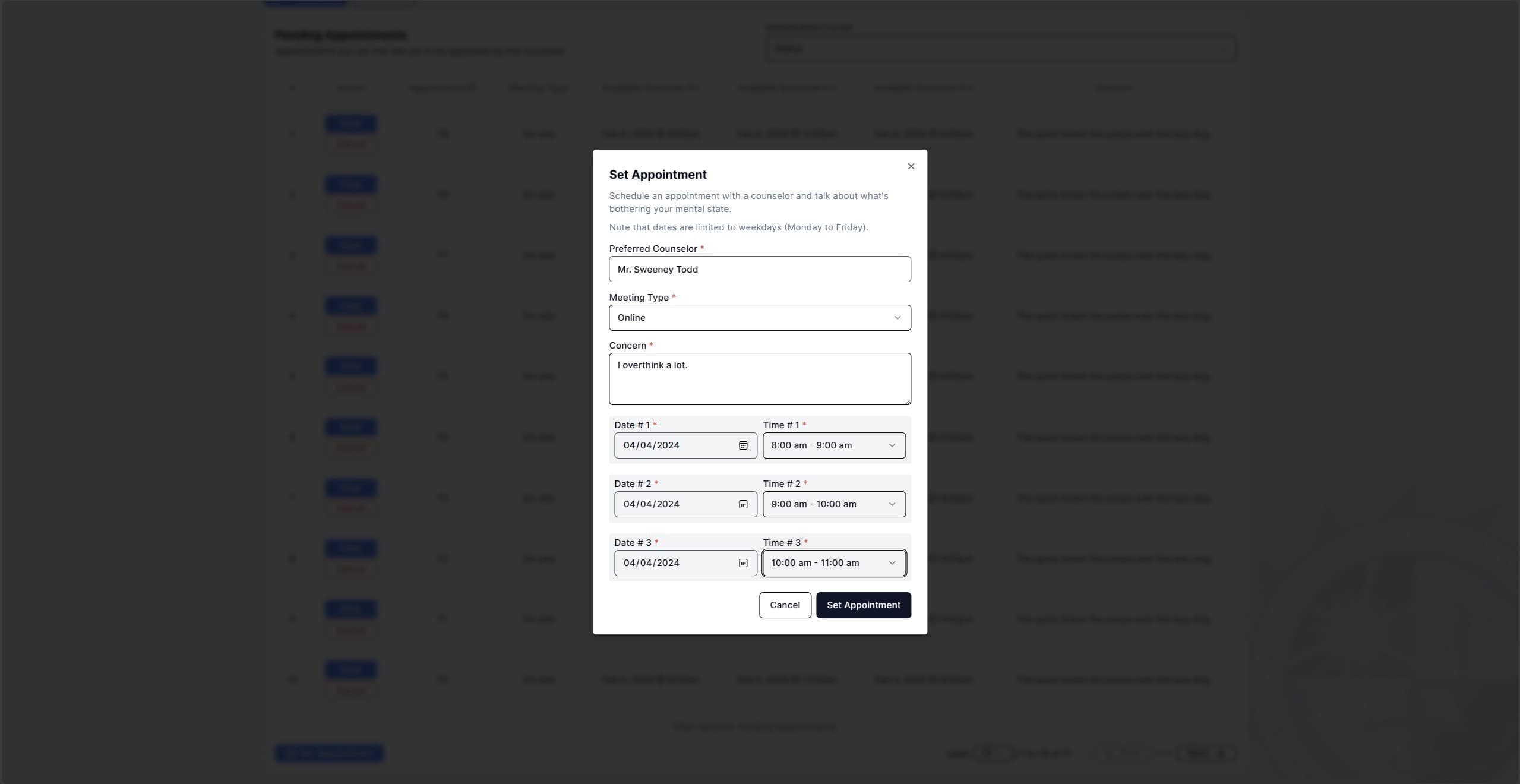 PLM Counselling Appointment System